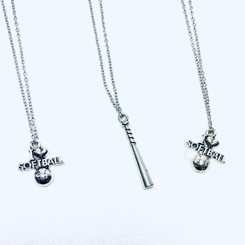 Softball Silver Necklaces Three To Share With Friends